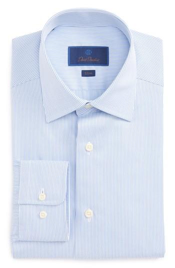 Men's David Donahue Slim Fit Stripe Dress Shirt .5 34/35 - Blue