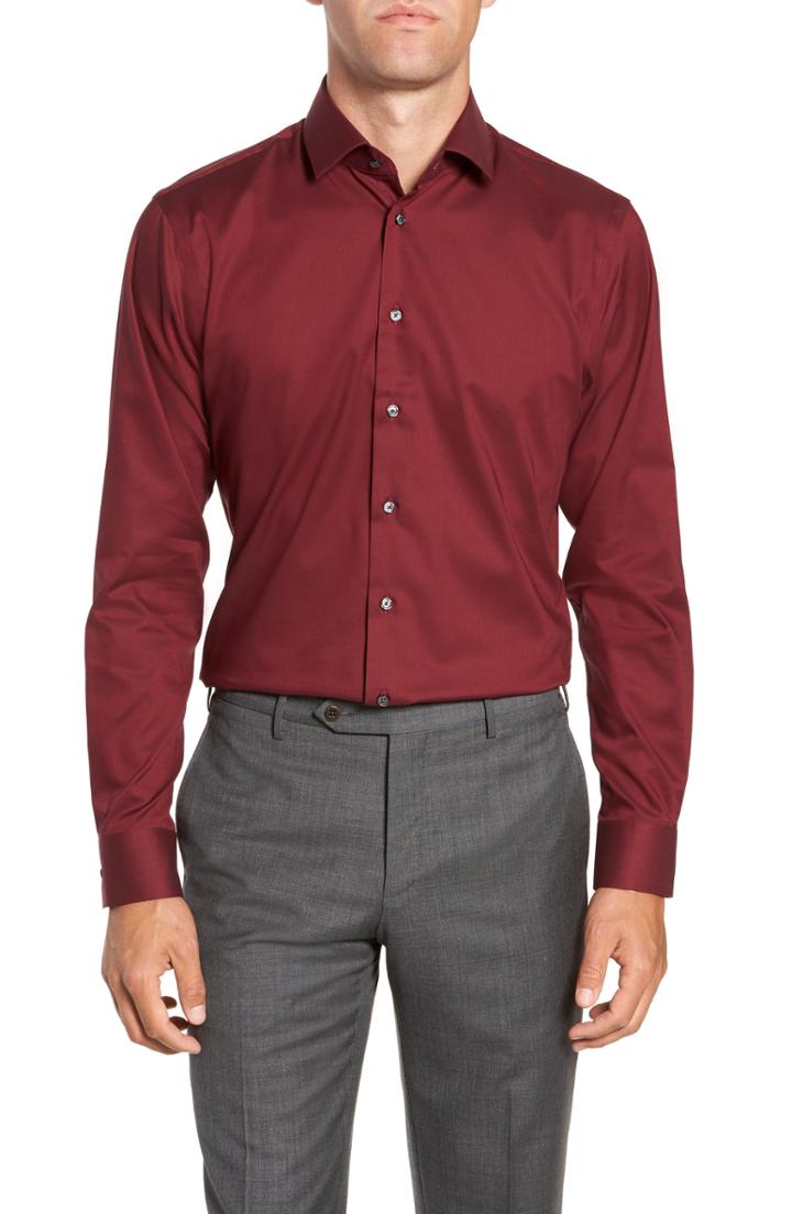 Men's Calibrate Trim Fit Non-iron Stretch Solid Dress Shirt 32/33 - Red