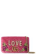 Women's Gucci Gg Marmont 2.0 Embellished Velvet Shoulder Bag - Pink