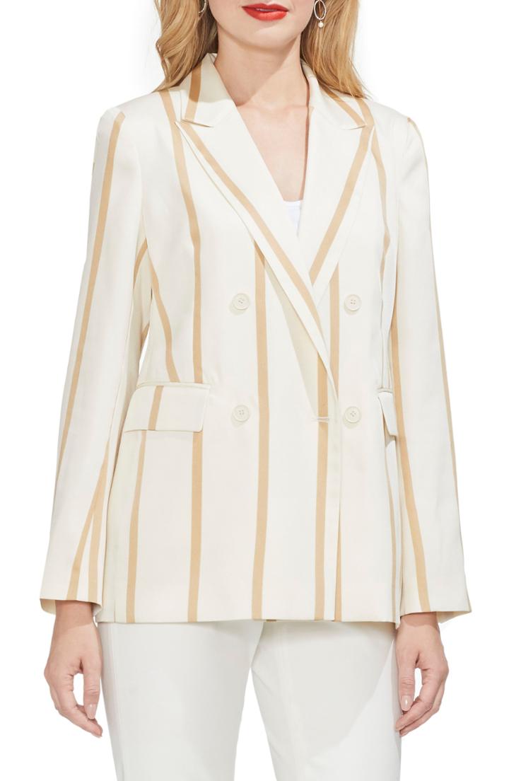 Women's Vince Camuto Dramatic Stripe Double Breasted Blazer - Beige