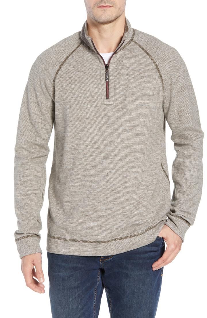 Men's Tommy Bahama On The Doubles Mock Neck Quarter Zip Pullover - Brown