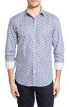 Men's Bugatchi Shaped Fit Flower Print Sport Shirt, Size - Blue