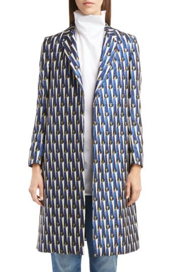 Women's Dries Van Noten Jacquard Lame Coat Us / 34 Fr - Blue