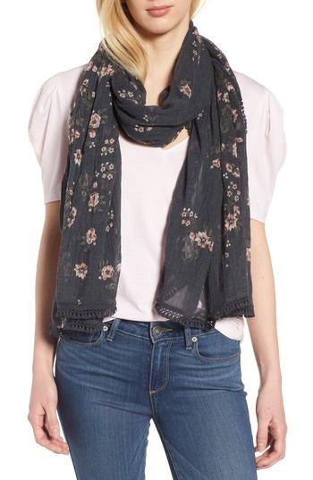 Women's Treasure & Bond Tassel Trim Printed Wrap, Size - Black