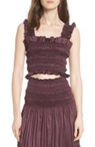 Women's Rebecca Taylor Smocked Sleeveless Cotton Top - Purple