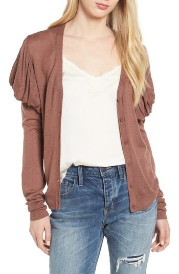 Women's Hinge Puff Sleeve Cardigan, Size - Brown