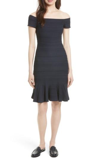 Women's Rebecca Taylor Off The Shoulder Textured Knit Dress - Blue