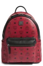 Mcm Small Stark Coated Canvas Backpack - Red