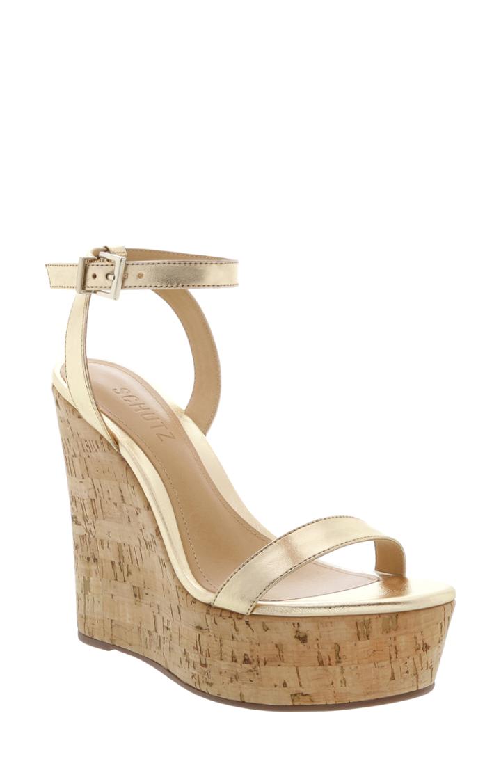 Women's Schutz Eduarda Platform Wedge Sandal .5 M - Metallic