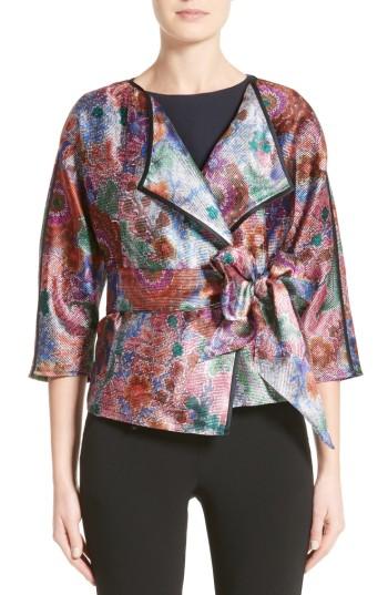 Women's Armani Collezioni Floral Print Organza Jacket Us / 44 It - Red