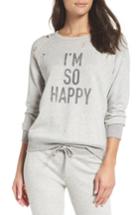 Women's David Lerner I'm So Happy Distressed Sweatshirt - Grey