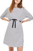 Women's Topshop Stripe Belted Batwing Maternity Dress Us (fits Like 6-8) - White