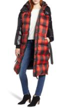 Women's Mackage Plaid Down Hooded Jacket - Red