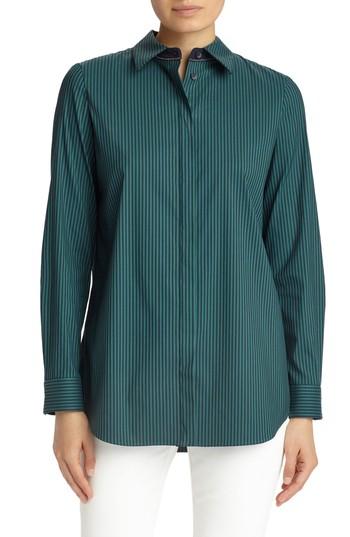 Women's Lafayette 148 New York 'brody - Palace Stripe' Blouse, Size - Green