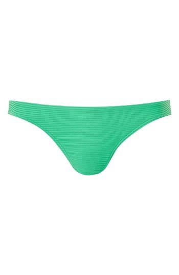 Women's Topshop Ribbed High Leg Bikini Bottoms Us (fits Like 0) - Green