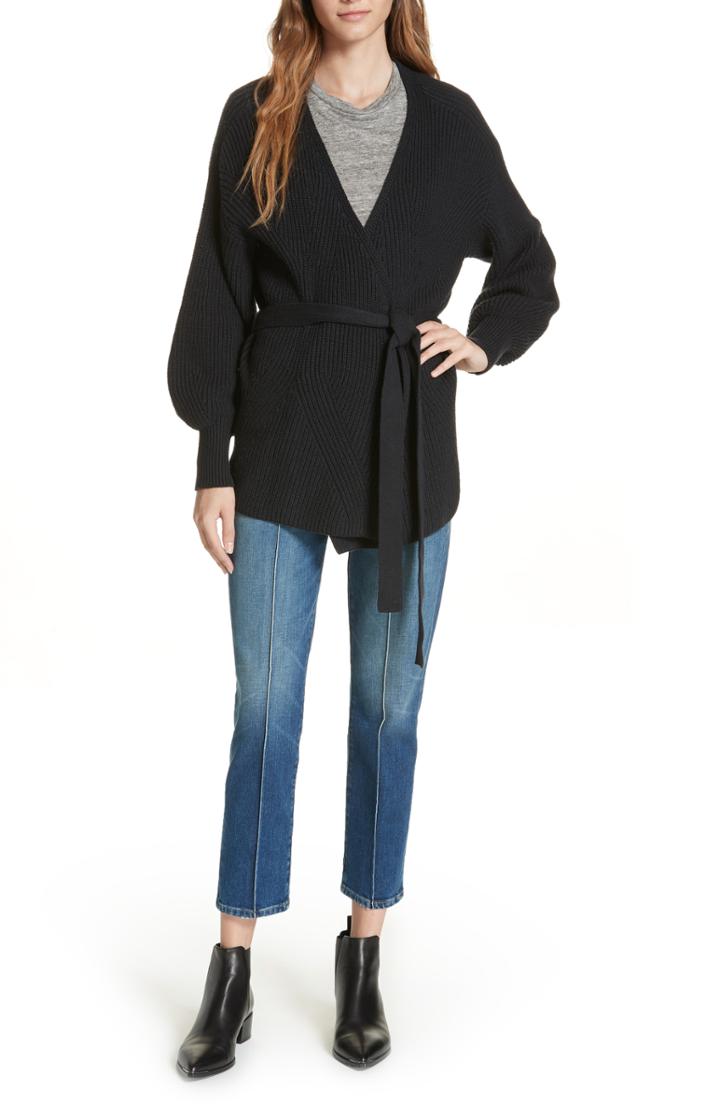 Women's Frame Puff Sleeve Belted Cardigan