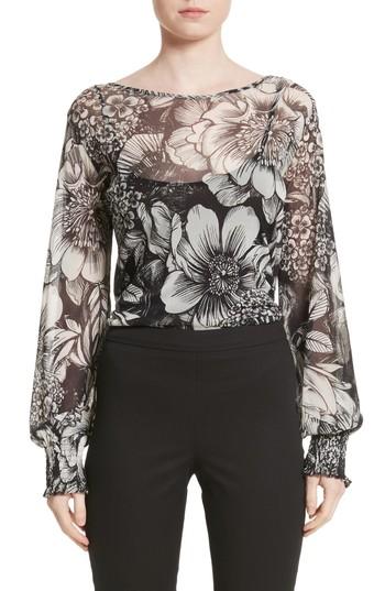 Women's Fuzzi Floral Print Tulle Blouson Top