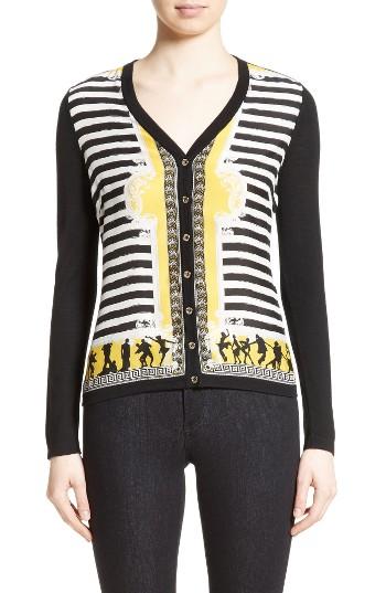 Women's Versace Collection Catwalk Print Silk & Wool Cardigan Us / 42 It - White
