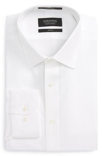 Men's Nordstrom Men's Shop Trim Fit Herringbone Dress Shirt 32/33 - White