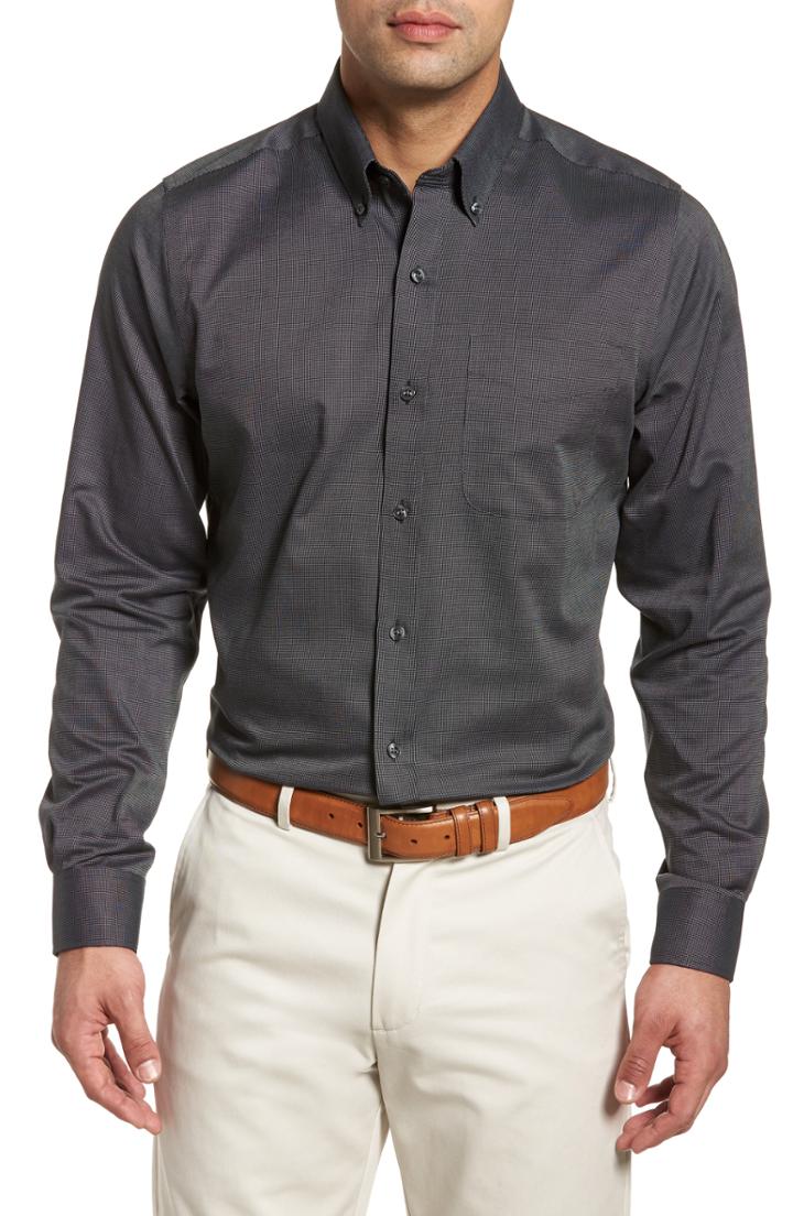 Men's Cutter & Buck Tailored Fit Nail Head Sport Shirt, Size - Black