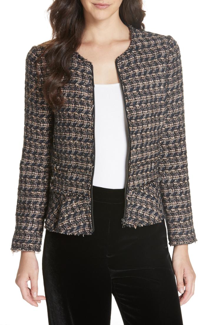 Women's Rebecca Taylor Zip Front Tweed Peplum Jacket