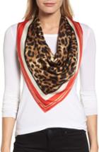 Women's Vince Camuto Racing Leopard Silk Square Scarf, Size - Coral
