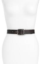 Women's Saint Laurent Celtic Monogram Leather Belt - Noir/ Gris