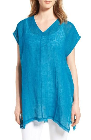 Women's Eileen Fisher Organic Linen Tunic Top, Size - Blue/green