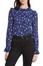 Women's Alice + Olivia Malinda Ruffle Trim Silk Blouse - Blue
