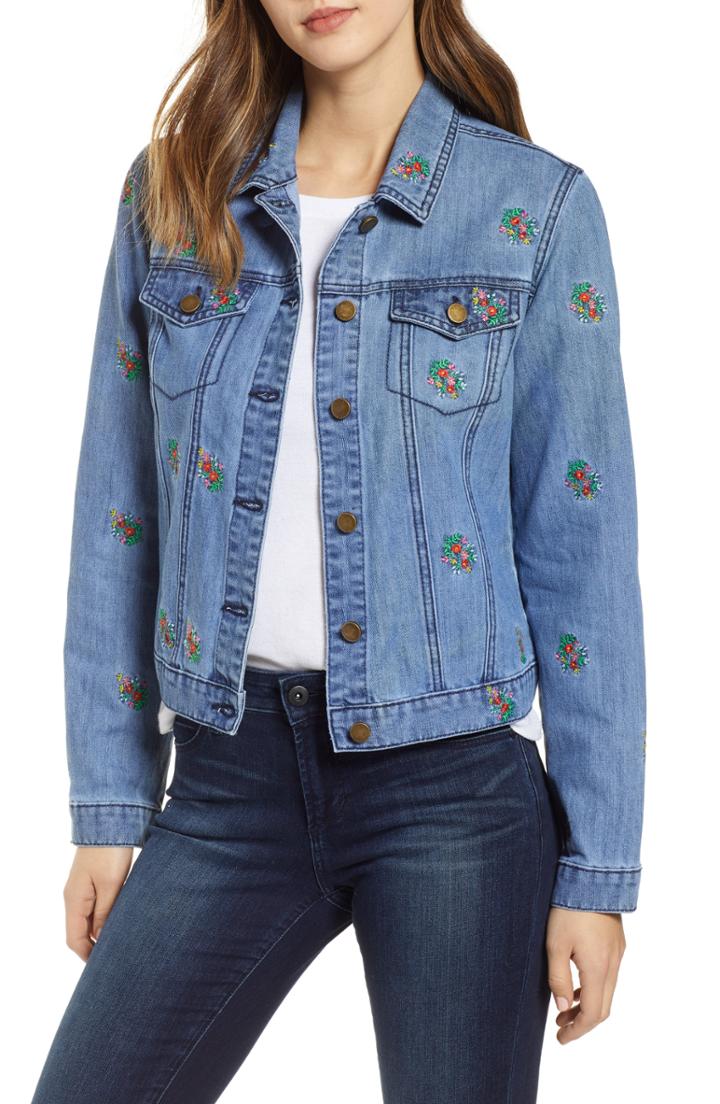 Women's Tinsel Floral Embroidered Denim Jacket - Blue