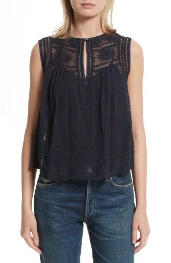 Women's Rebecca Taylor Sheer Embroidered Silk Top