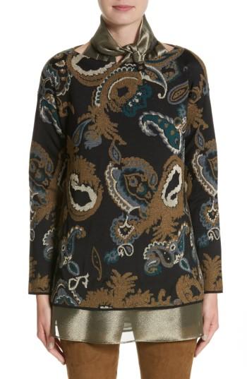 Women's Lafayette 148 New York Paisley Jacquard Sweater, Size - Black