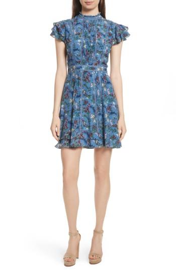 Women's Alice + Olivia Marta High Neck Floral Silk Dress