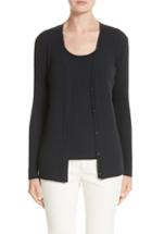 Women's Lafayette 148 New York Metallic Wool Modern Ribbed Cardigan - Blue