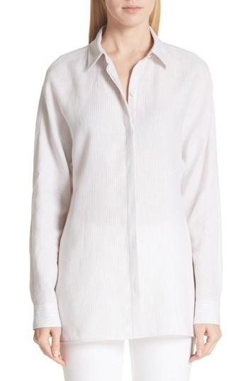 Women's Lafayette 148 New York Alyssa Linen Blouse, Size - Brown