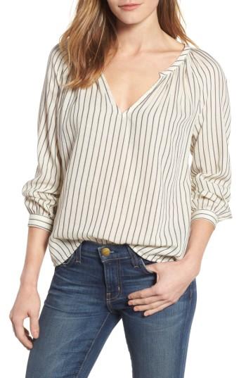 Women's Lucky Brand Stripe Peasant Blouse - Black