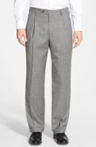 Men's Berle Pleated Plaid Wool Trousers X 34 - Grey