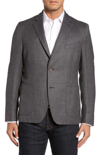 Men's Flynt Classic Fit Herringbone Wool & Cashmere Jersey Sport Coat R - Grey