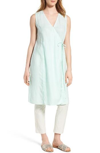 Women's Eileen Fisher Long Wrap Front Vest, Size - Green
