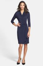 Petite Women's Karen Kane Cascade Faux Wrap Dress, Size P - Blue