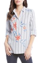 Women's Karen Kane Embroidered Roll Sleeve Shirt - Blue