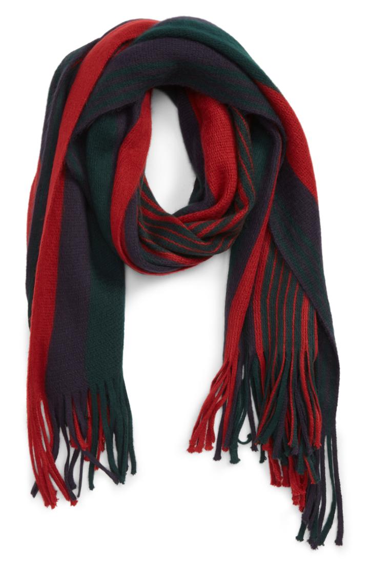 Women's Leith Stripe Fringe Scarf, Size - Black