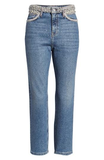 Women's Topshop Pearl Accent Jeans W X 30l (fits Like 24w) - Blue