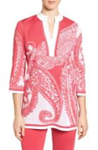 Women's Ming Wang Print Split Neck Knit Tunic - Red
