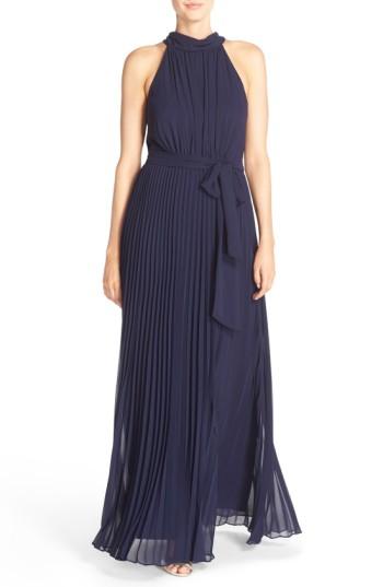 Women's Eliza J Pleated Chiffon A-line Maxi Dress - Blue