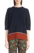 Women's Dries Van Noten Contrast Hem Merino Wool & Cashmere Sweater - Blue
