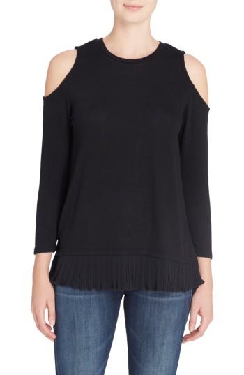 Women's Catherine Catherine Malandrino Linda Mixed Media Cold Shoulder Sweater - Black