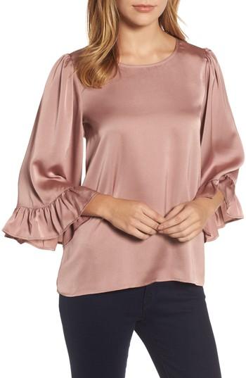 Women's Bobeau Ruffle Sleeve Satin Top - Pink