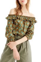 Women's J.crew Elephant Print Off The Shoulder Top - Brown