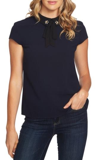 Women's Cece Embellished Bow Collar Blouse - Blue